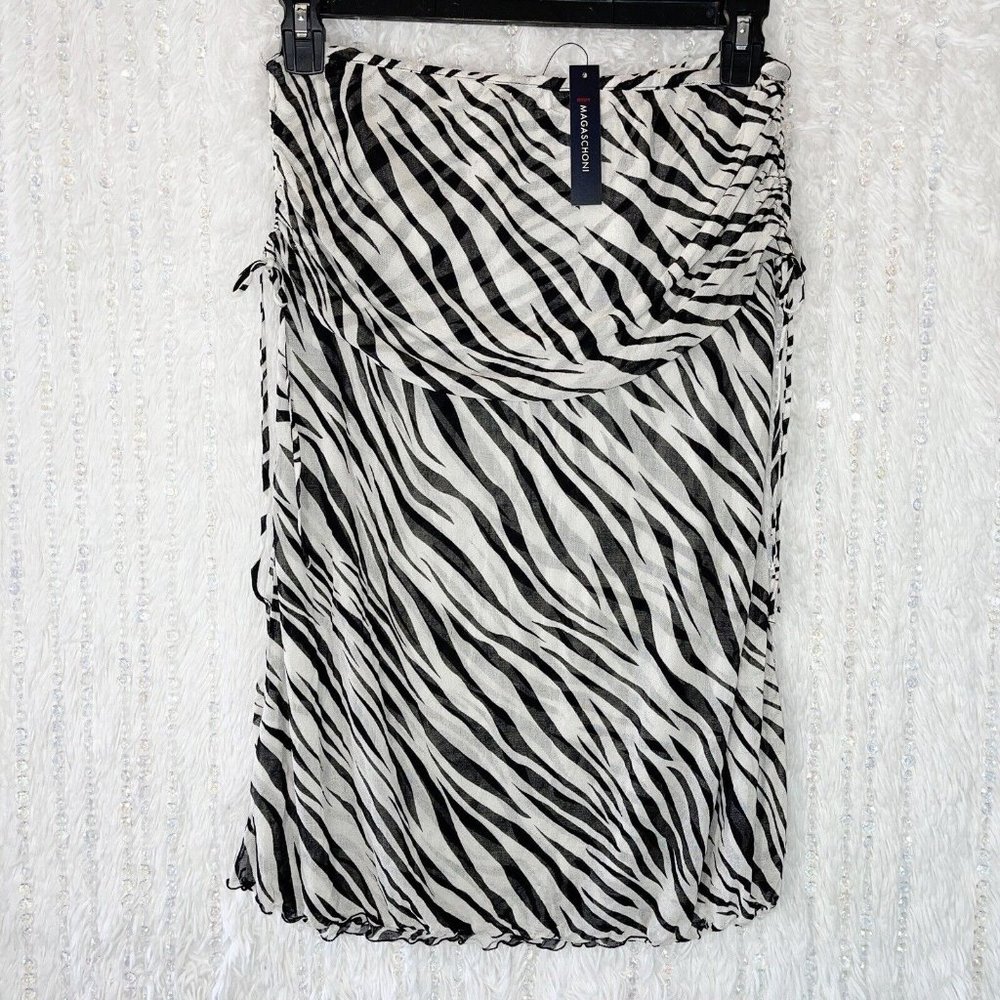 NEW Magaschoni Silk Knit Swim Cover Up MEDIUM Strapless Mini Dress Zebra Print